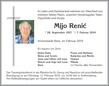 Traueranzeige von Mijo Renic von Allgäuer Anzeigeblatt