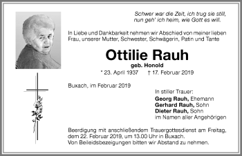 Traueranzeige von Ottilie Rauh von Memminger Zeitung