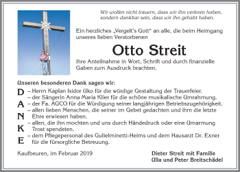 Traueranzeige von Otto Streit von Allgäuer Zeitung