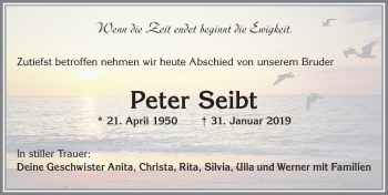 Traueranzeige von Peter Seibt von Allgäuer Zeitung, Kaufbeuren/Buchloe