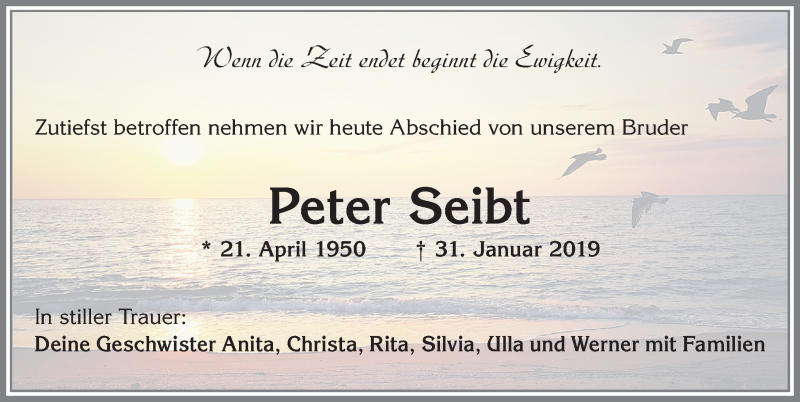  Traueranzeige für Peter Seibt vom 13.02.2019 aus Allgäuer Zeitung, Kaufbeuren/Buchloe