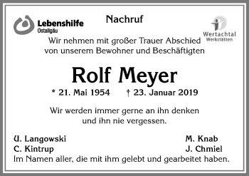 Traueranzeige von Rolf Meyer von Allgäuer Zeitung, Kaufbeuren/Buchloe