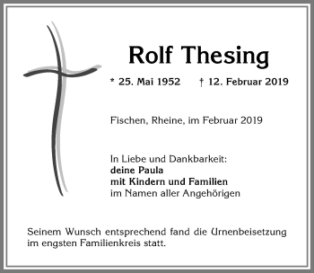 Traueranzeige von Rolf Thesing von Allgäuer Anzeigeblatt