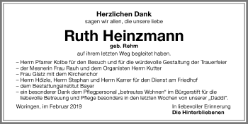 Traueranzeige von Ruth Heinzmann von Memminger Zeitung