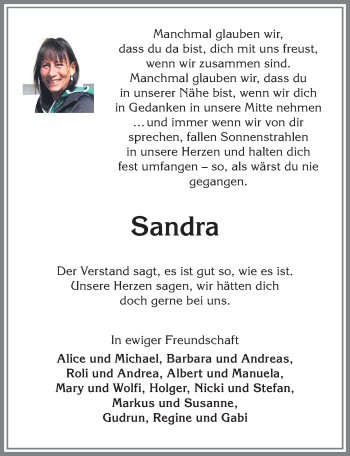 Traueranzeige von Sandra  von Allgäuer Anzeigeblatt