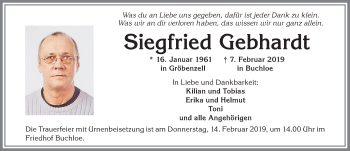 Traueranzeige von Siegfried Gebhardt von Allgäuer Zeitung, Kaufbeuren/Buchloe