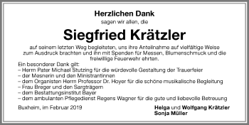 Traueranzeige von Siegfried Krätzler von Memminger Zeitung