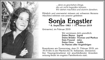 Traueranzeige von Sonja Engstler von Allgäuer Zeitung, Marktoberdorf