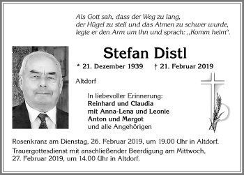 Traueranzeige von Stefan Distl von Allgäuer Zeitung, Marktoberdorf