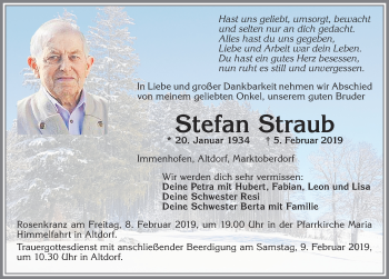 Traueranzeige von Stefan Straub von Allgäuer Zeitung, Marktoberdorf