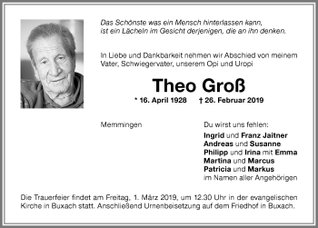 Traueranzeige von Theo Groß von Memminger Zeitung