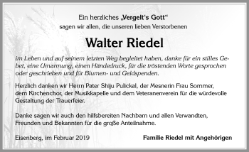 Traueranzeige von Walter Riedel von Allgäuer Zeitung, Füssen