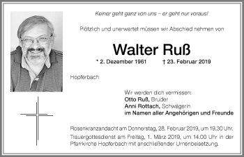Traueranzeige von Walter Ruß von Allgäuer Zeitung