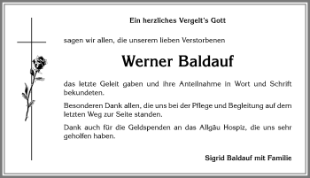 Traueranzeige von Werner Baldauf von Allgäuer Anzeigeblatt