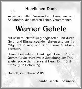Traueranzeige von Werner Gebele von Allgäuer Zeitung,Kempten
