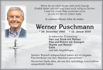 Traueranzeige von Werner Puschmann von Allgäuer Zeitung, Marktoberdorf