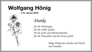 Traueranzeige von Wolfgang Hönig von Allgäuer Zeitung