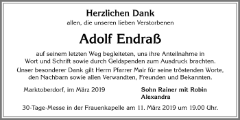 Traueranzeige von Adolf Endraß von Allgäuer Zeitung, Marktoberdorf