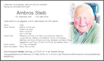 Traueranzeige von Ambros Steib von Der Westallgäuer