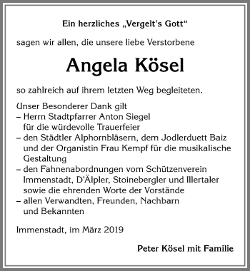 Traueranzeige von Angela Kösel von Allgäuer Anzeigeblatt