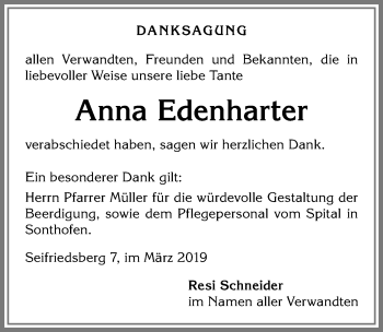 Traueranzeige von Anna Edenharter von Allgäuer Anzeigeblatt