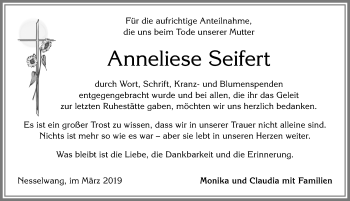 Traueranzeige von Anneliese Seifert von Allgäuer Zeitung