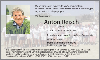 Traueranzeige von Anton Reisch von Memminger Zeitung