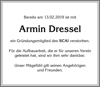 Traueranzeige von Armin Dressel von Allgäuer Anzeigeblatt