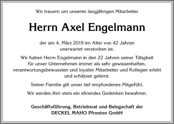 Traueranzeige von Axel Engelmann von Allgäuer Zeitung, Füssen