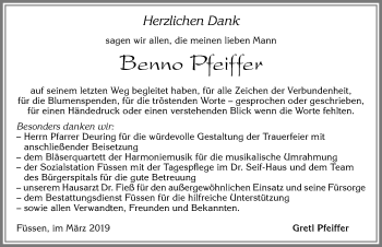 Traueranzeige von Benno Pfeiffer von Allgäuer Zeitung, Füssen