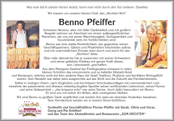 Traueranzeige von Benno Pfeiffer von Allgäuer Zeitung, Füssen