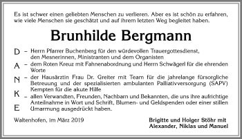 Traueranzeige von Brunhilde Bergmann von Allgäuer Zeitung,Kempten