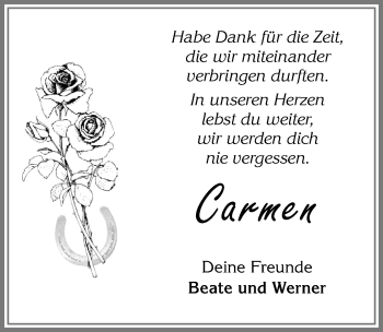 Traueranzeige von Carmen  von Allgäuer Zeitung, Füssen
