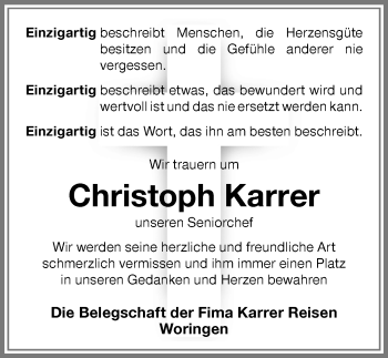 Traueranzeige von Christoph Karrer von Memminger Zeitung