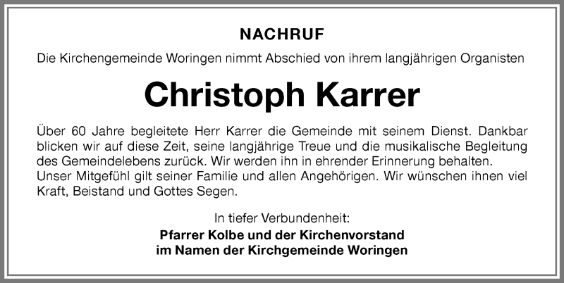  Traueranzeige für Christoph Karrer vom 23.03.2019 aus Memminger Zeitung