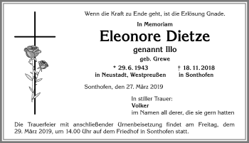 Traueranzeige von Eleonore Dietze von Allgäuer Anzeigeblatt
