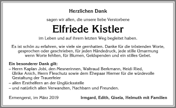 Traueranzeige von Elfriede Kistler von Allgäuer Zeitung,Kempten