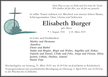 Traueranzeige von Elisabeth Burger von Der Westallgäuer