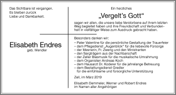 Traueranzeige von Elisabeth Endres von Memminger Zeitung