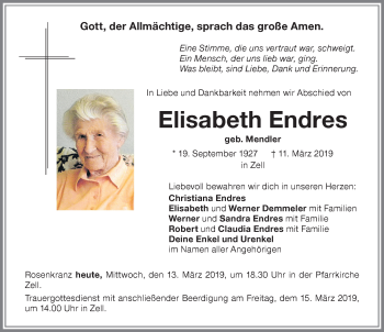 Traueranzeige von Elisabeth Endres von Memminger Zeitung