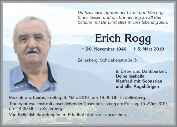 Traueranzeige von Erich Rogg von Allgäuer Zeitung, Kaufbeuren/Buchloe