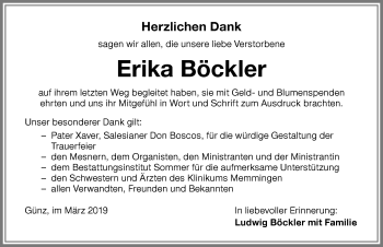 Traueranzeige von Erika Böckler von Memminger Zeitung