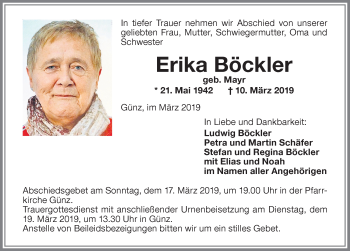 Traueranzeige von Erika Böckler von Memminger Zeitung