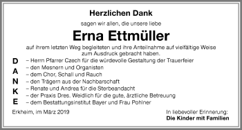 Traueranzeige von Erna Ettmüller von Memminger Zeitung