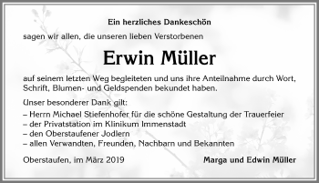 Traueranzeige von Erwin Müller von Allgäuer Anzeigeblatt