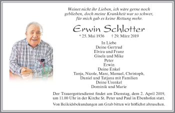 Traueranzeige von Erwin Schlotter von Allgäuer Zeitung, Marktoberdorf
