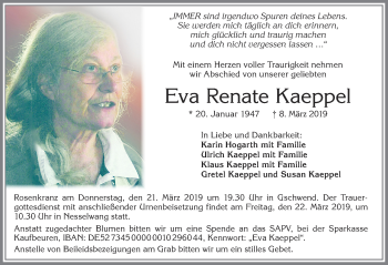 Traueranzeige von Eva Renate Kaeppel von Allgäuer Zeitung, Füssen