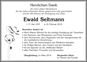 Traueranzeige von Ewald Seltmann von Allgäuer Zeitung, Marktoberdorf