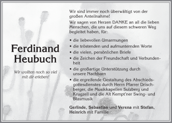 Traueranzeige von Ferdinand Heubuch von Allgäuer Zeitung,Kempten