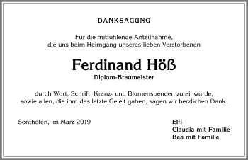 Traueranzeige von Ferdinand Höß von Allgäuer Anzeigeblatt